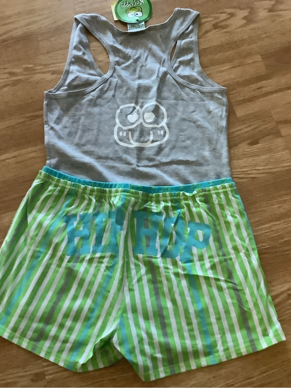 Kids Grey Tank and Green Stripe Pajama Set